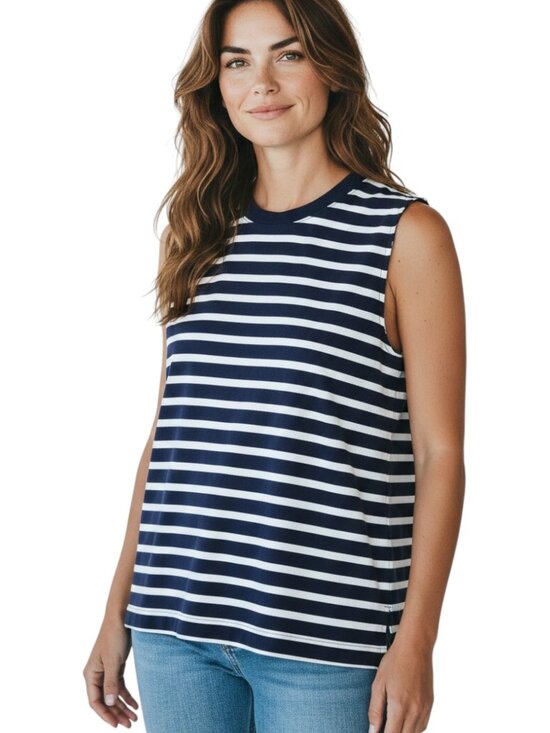 rag & bone Tops - rag & bone Navy White Soft Boxy Nautical Striped Sleeveless Size XS